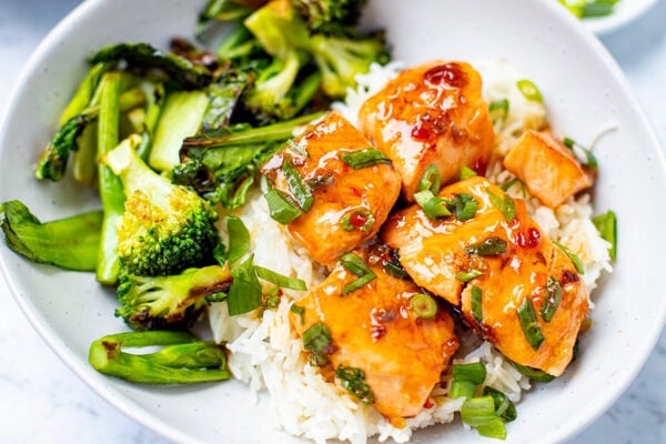 Salmon Bites With Sweet Chili Soy Glaze