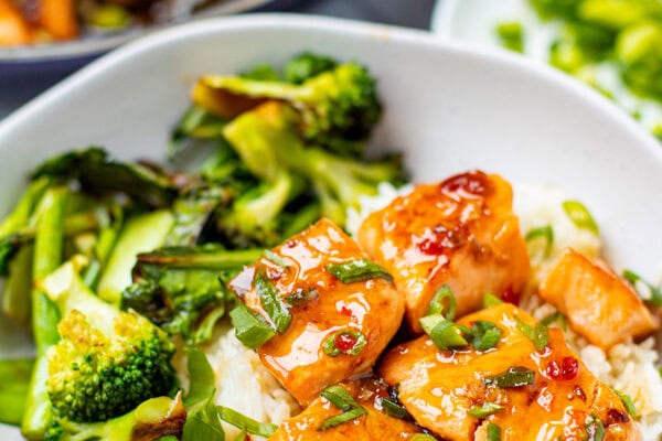 Salmon Bites With Sweet Chili Soy Glaze