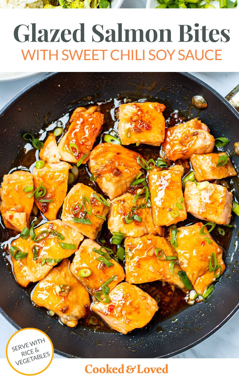 Salmon Bites Glazed In Sweet Chili Soy Sauce