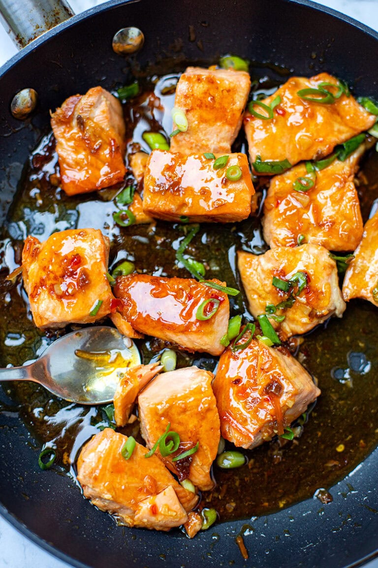 Salmon Bites With Sticky Sweet Chili Soy Glaze