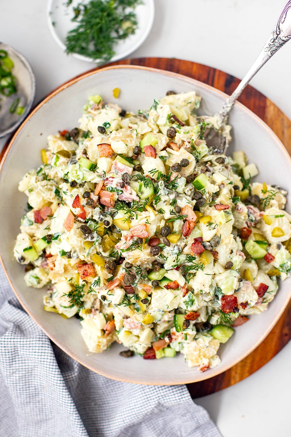Potato salad recipe with bacon, capers and dill