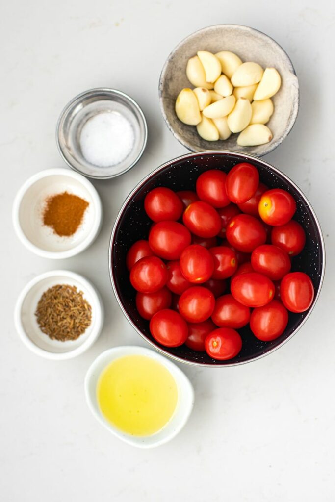 Ingredients for roasted tomatoes and garlic