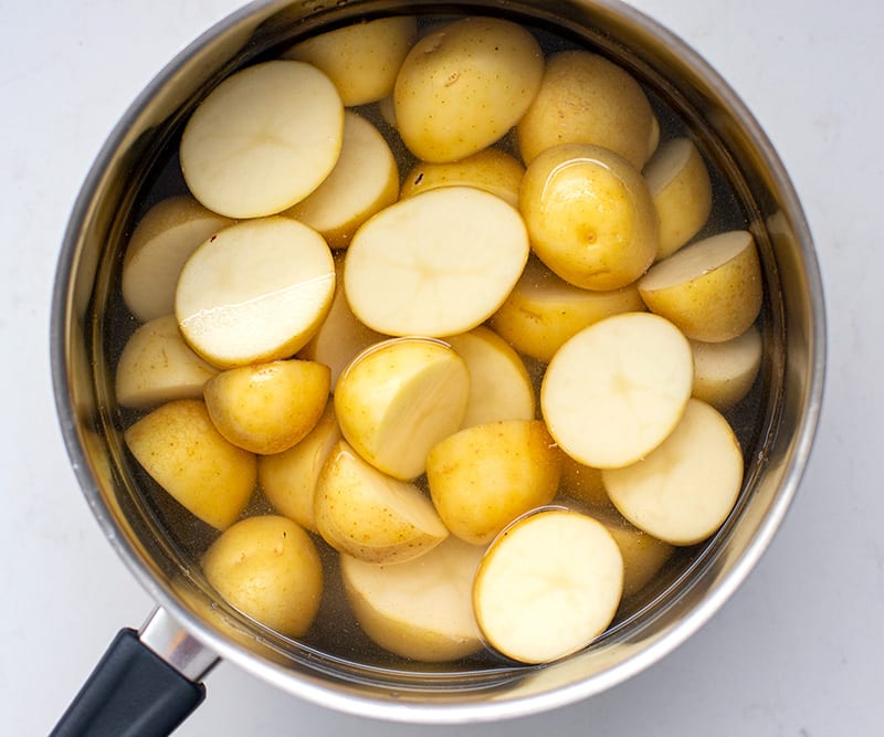 Baby potatoes for potato salad in a pot