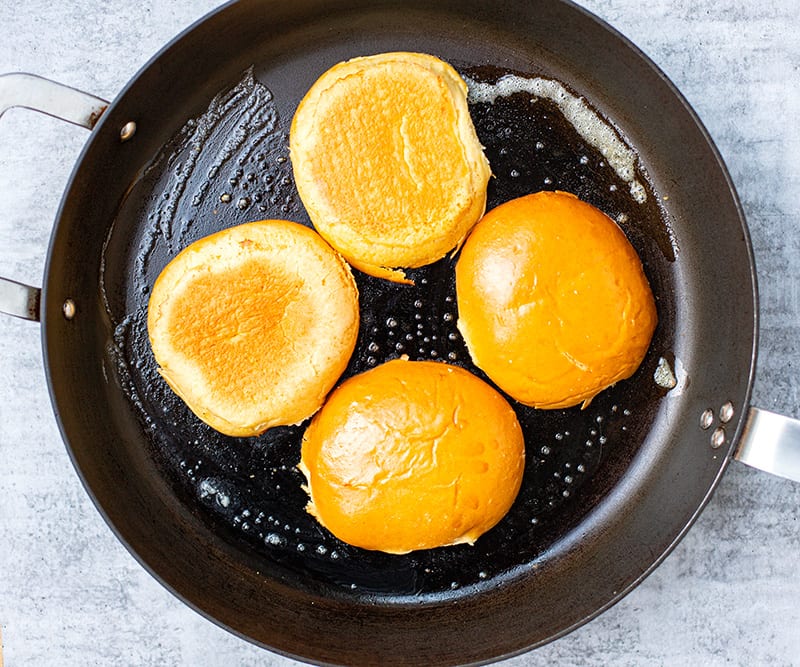 Toast the buns in a frying pan