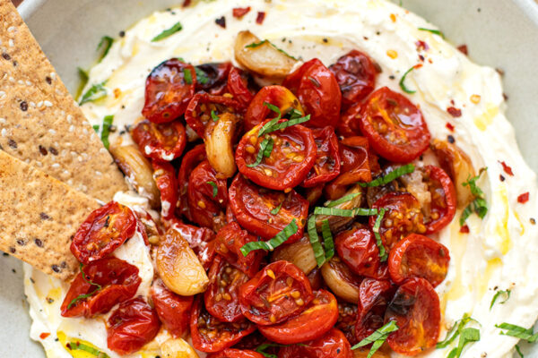 Whipped Feta Recipe With Roasted Garlic & Tomatoes