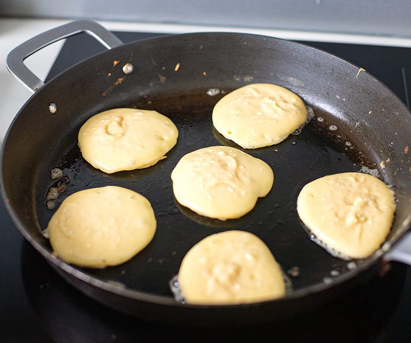 Spread out batter pancakes