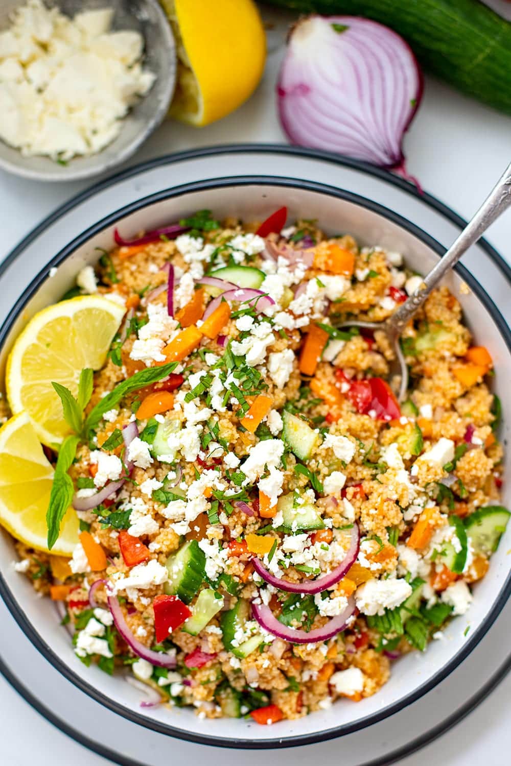 Moroccan Greek Couscous Salad With Herbs & Feta