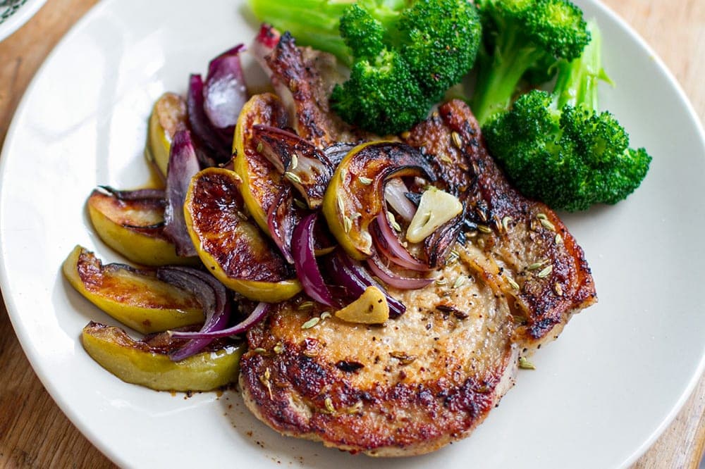 Pork Cutlets Recipe With Fennel, Roasted Apples & Onions