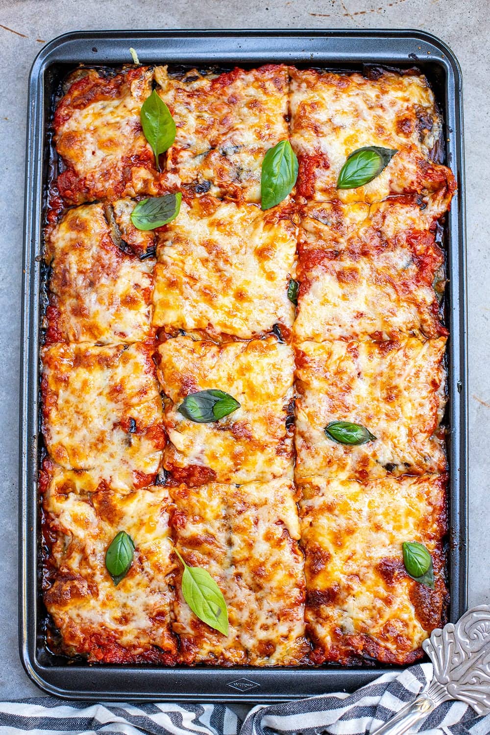 Baked Eggplant Parmigiana On A Sheet Pan Tray