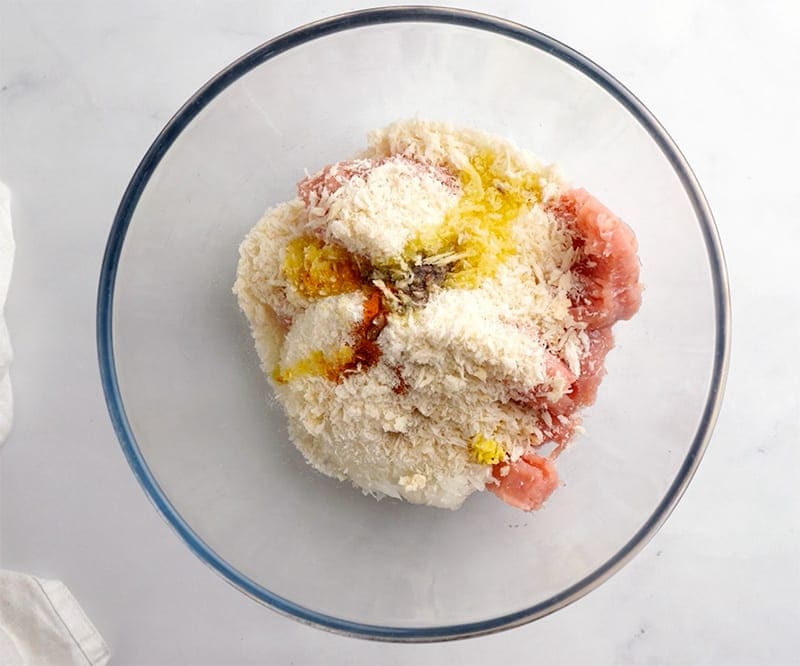 Curry meatballs ingredients in a bowl