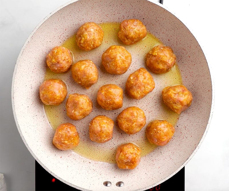 Pan frying turkey meatballs