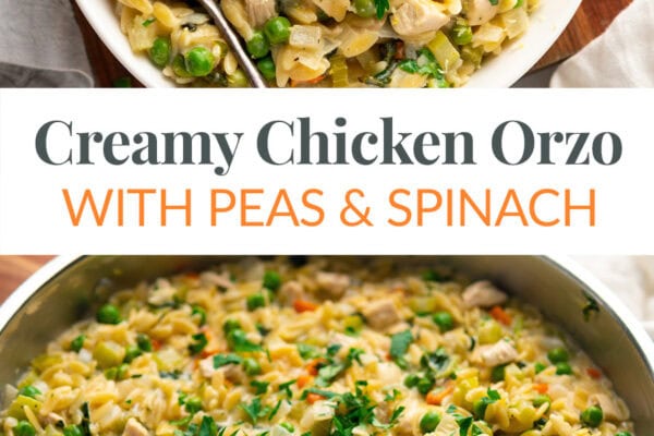 Creamy Chicken Orzo Recipe With Peas & Spinach
