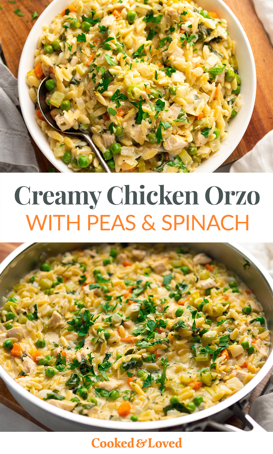 Creamy Chicken Orzo Recipe With Peas & Spinach