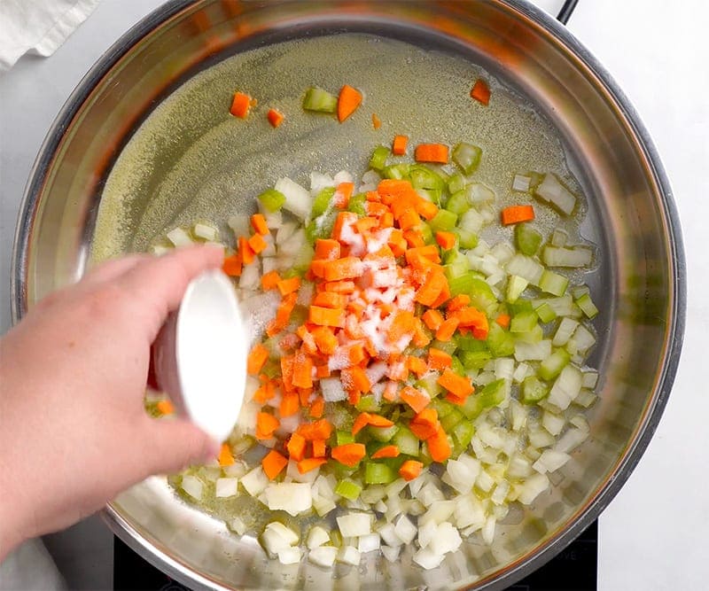 Saute onions, celery and carrots