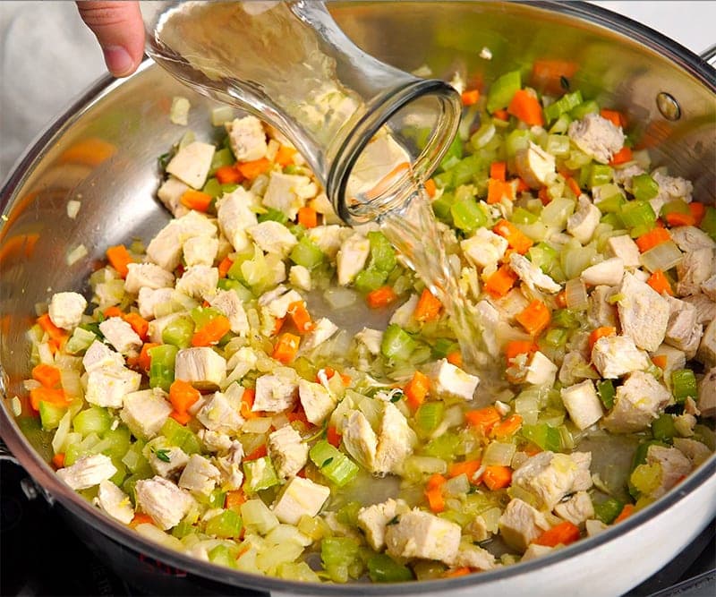 Adding white wine to orzo ingredients