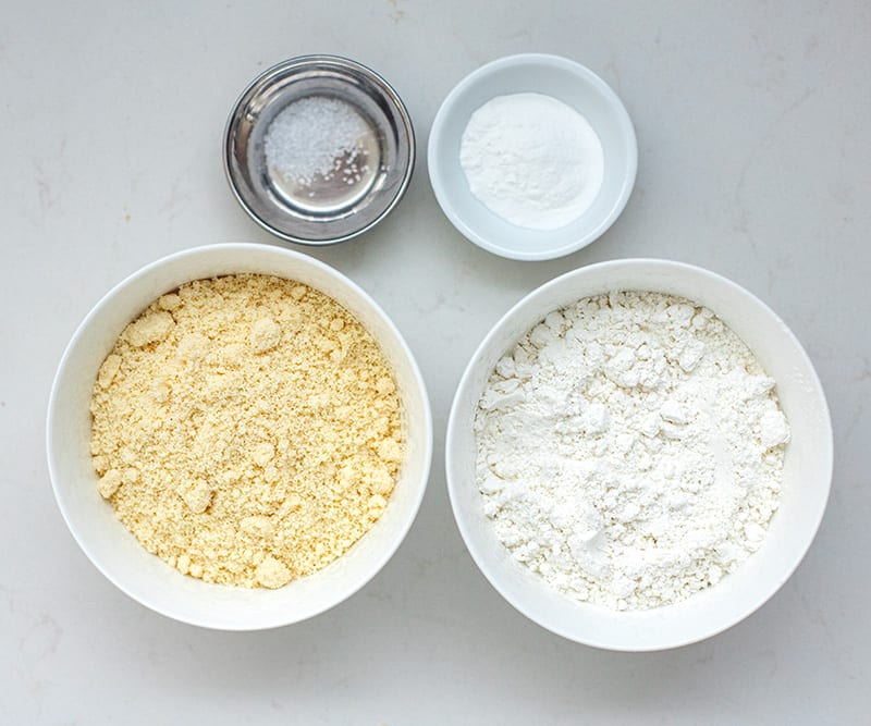 Dry ingredients: almond meal, gluten-free flour, baking powder, salt