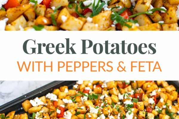 Greek Roasted Potatoes With Red Bell Peppers & Feta