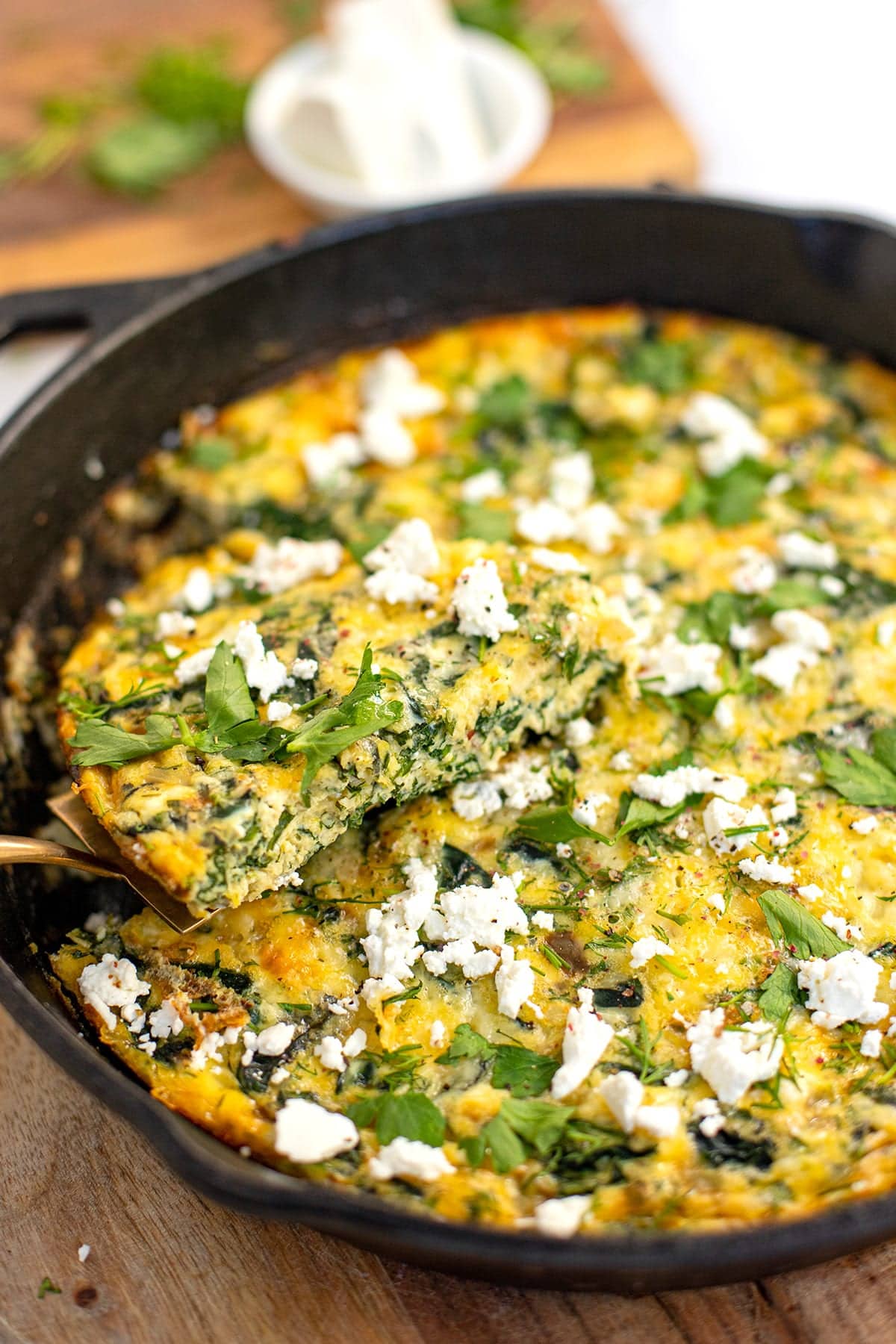 Spinach frittata with feta Greek Spanakopita style