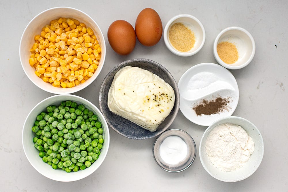 Ingredients for halloumi and pea fritters