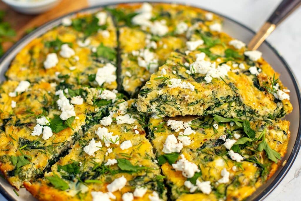 Spinach frittata with feta Spanakopita style