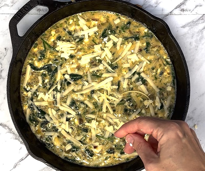 Spinach Frittata mixture in a skillet