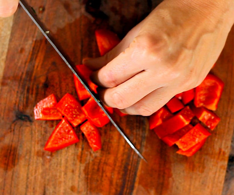Dicing red bell pepper
