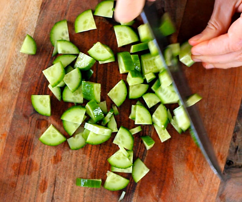 Dicing cucumber for salad