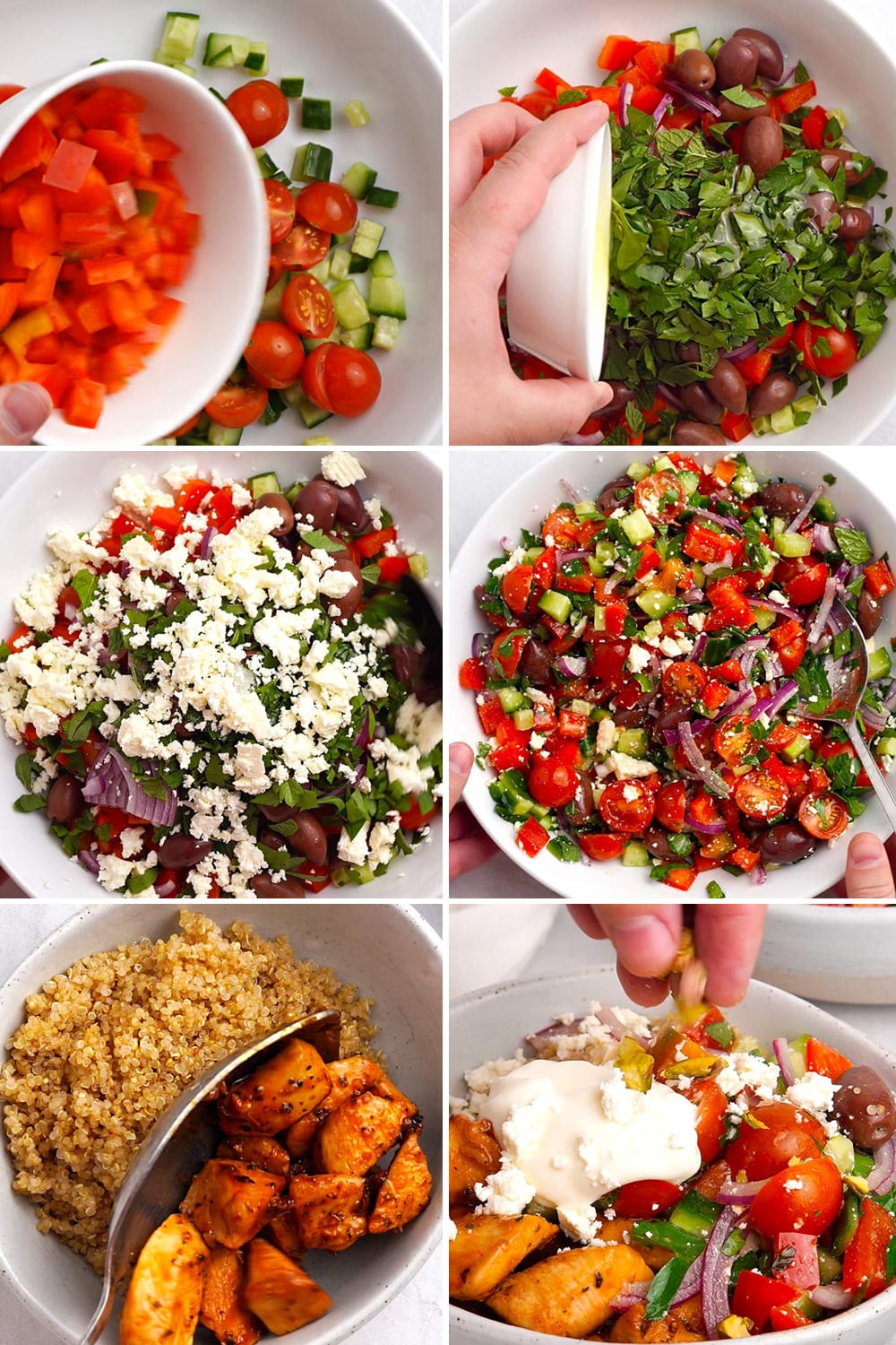 How to make chicken quinoa bowl with Mediterranean salad and yogurt