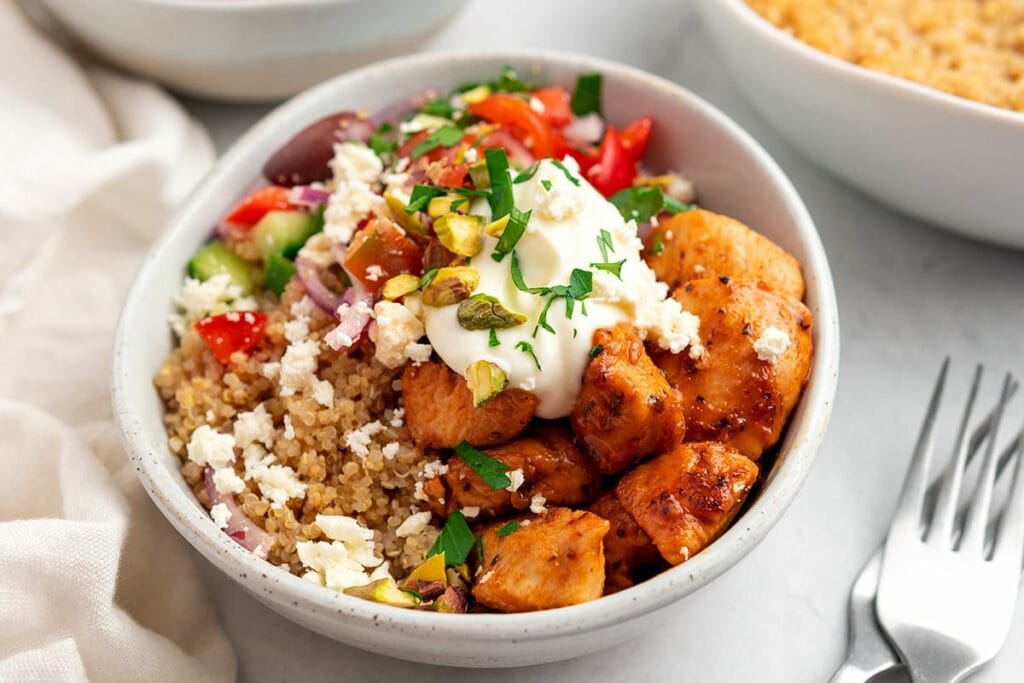 Mediterranean Chicken Quinoa Salad Bowl