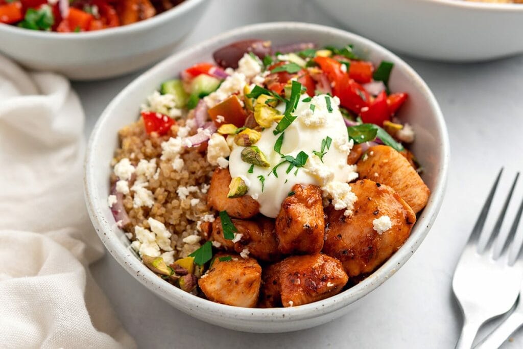 Mediterranean chicken quinoa bowl