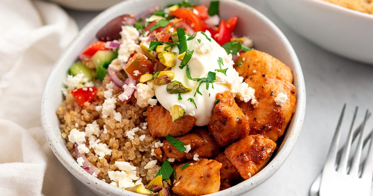 Mediterranean Chicken Quinoa Bowl | Cooked and Loved