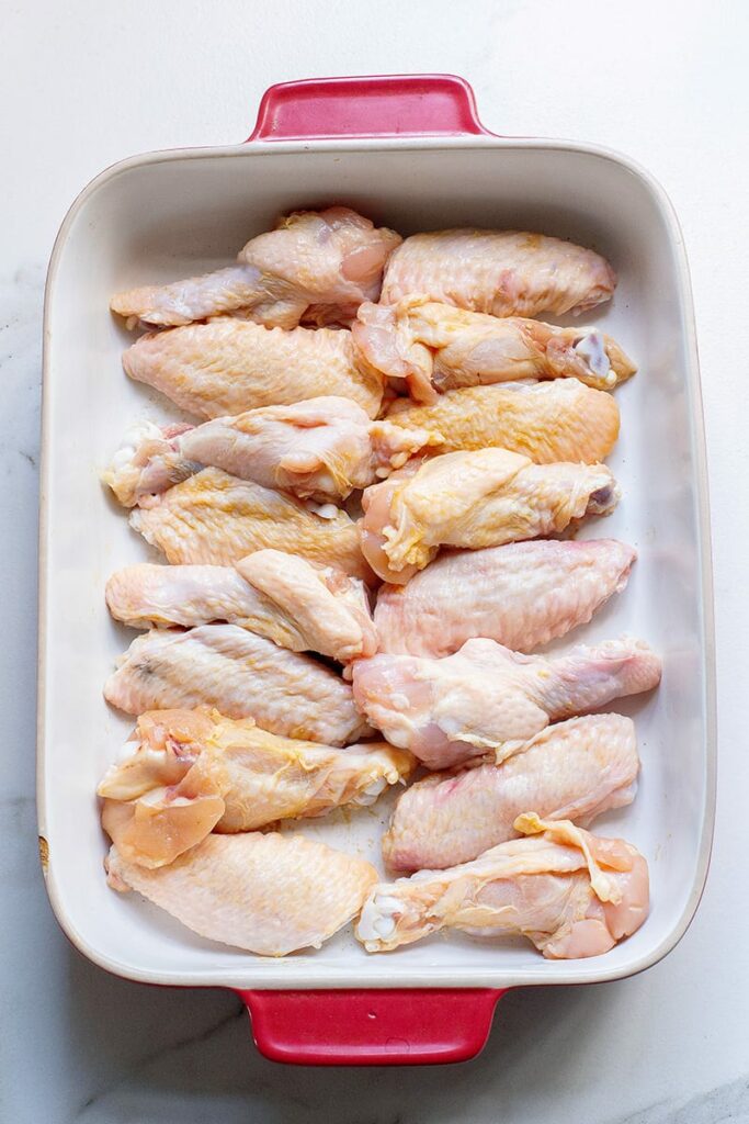 Chicken wings in a baking dish