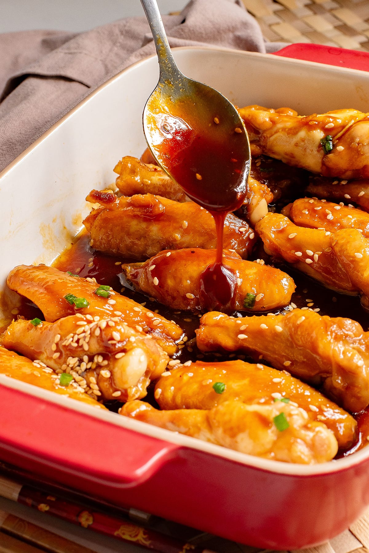 Sticky chicken wings baked in the oven with honey soy sauce