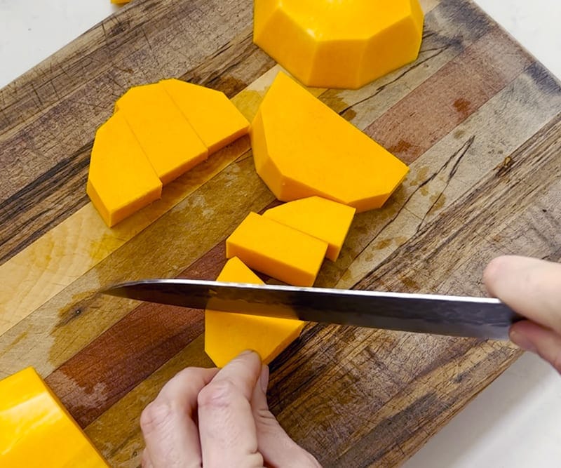 Cut butternut squash into cubes