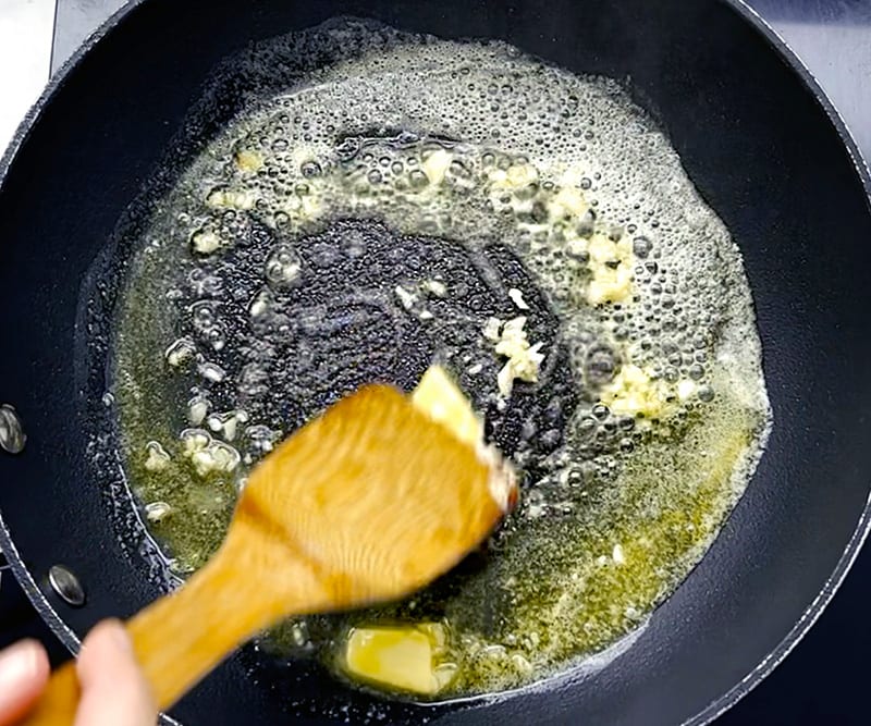 melt butter garlic for crumbs