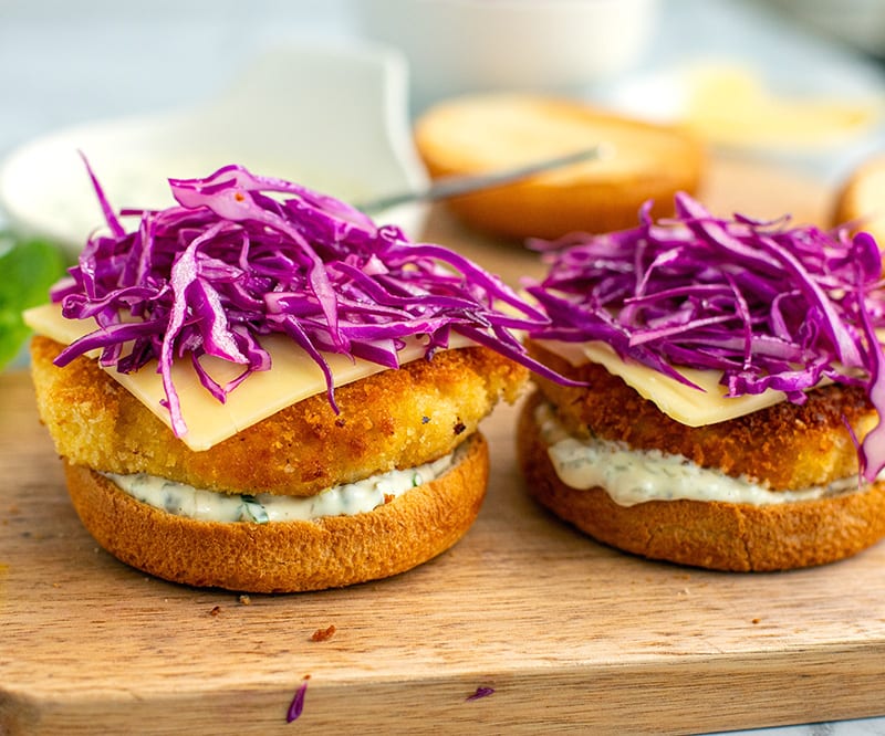 Adding cabbage for the best fish sandwich recipe