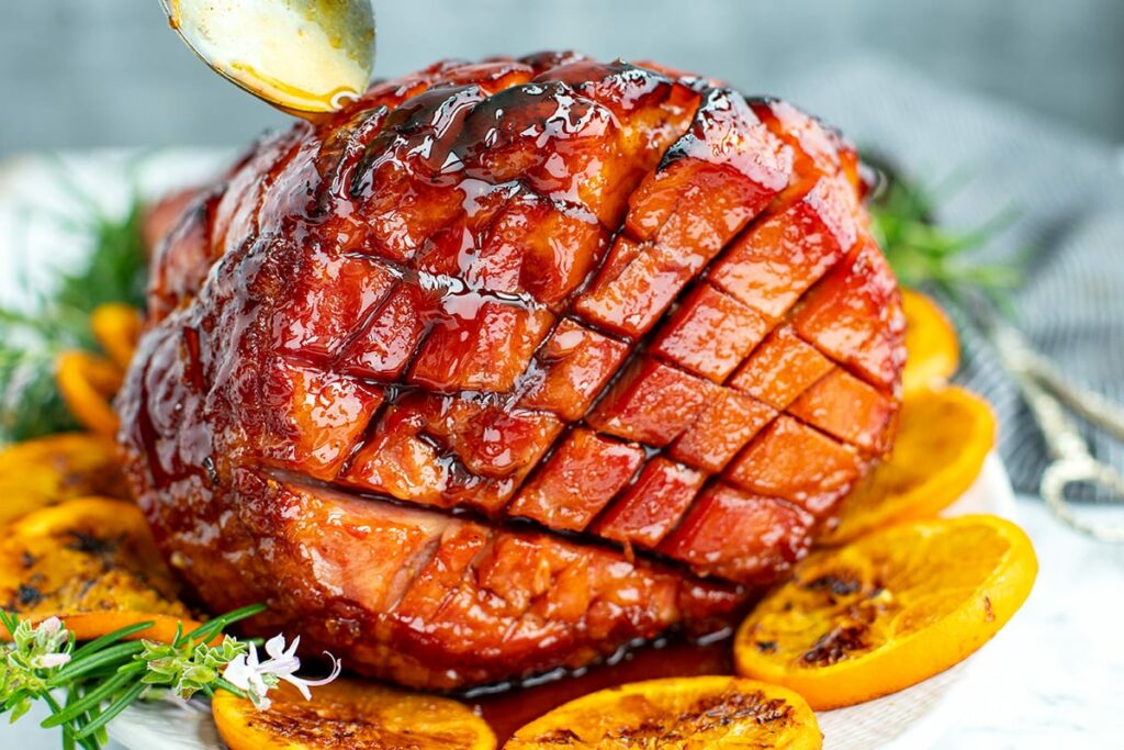 Bourbon Glazed Ham With Orange