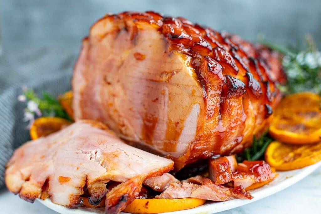 Christmas ham with orange bourbon glaze