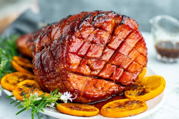 Glazed Ham With Orange Bourbon Sauce