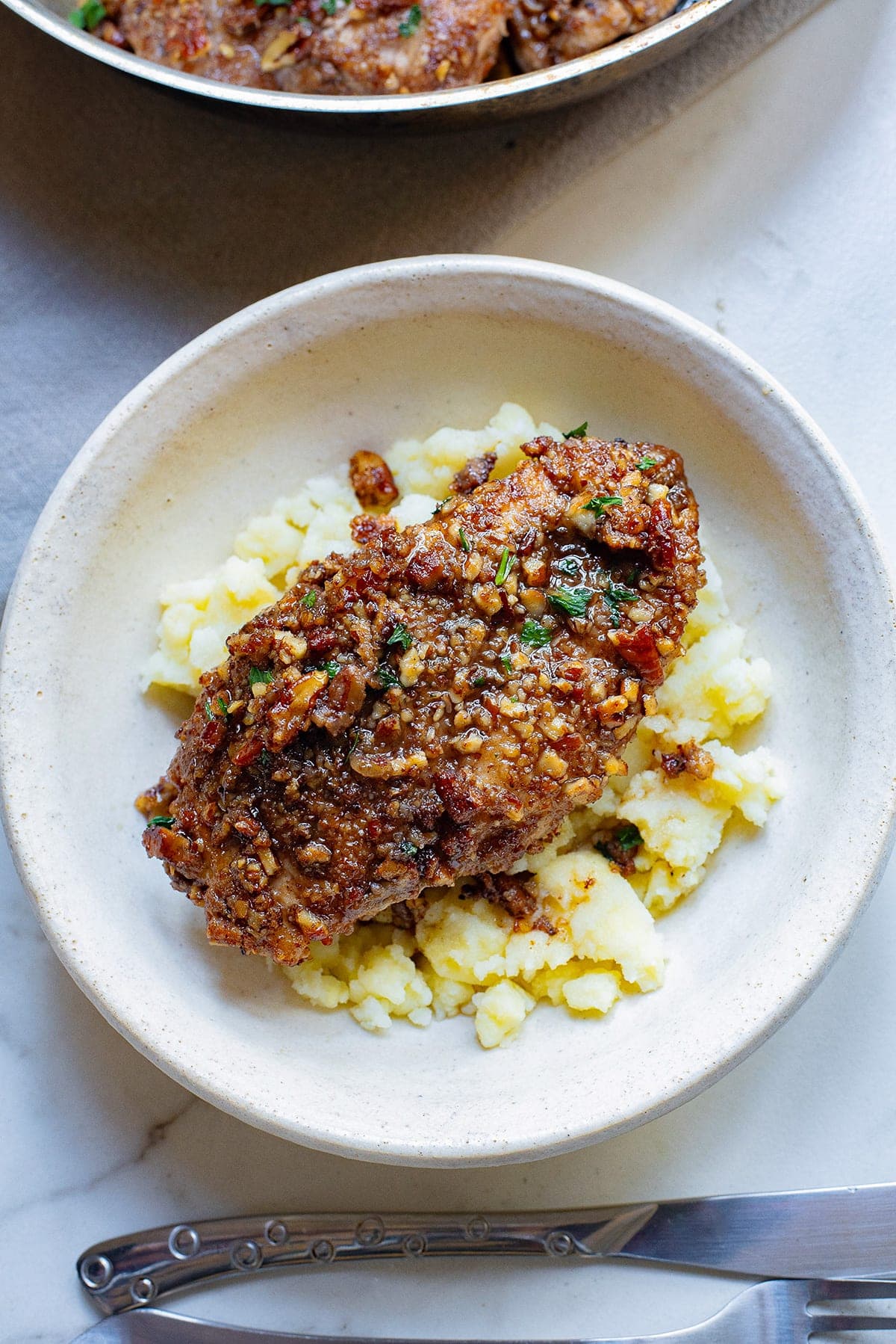 Pecan crusted chicken with mashed potatoes