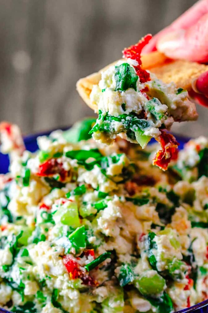 easy feta dip with spinach