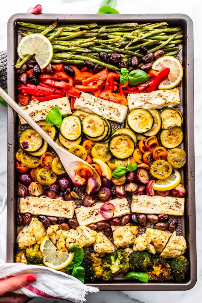 sheet pan baked feta and vegetables