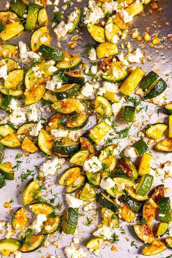 roasted zucchini with feta and dill