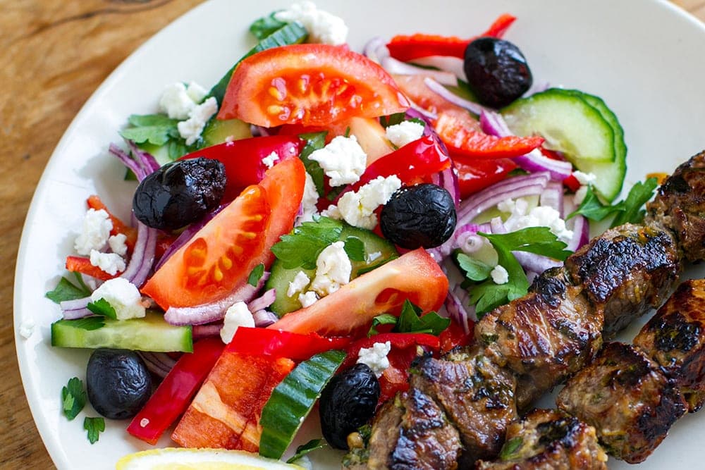 Greek salad with lamb