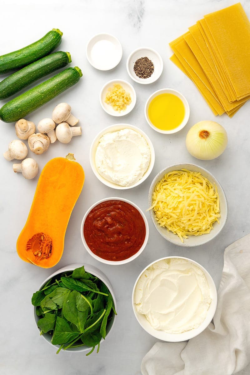 Ingredients for vegetarian lasagna