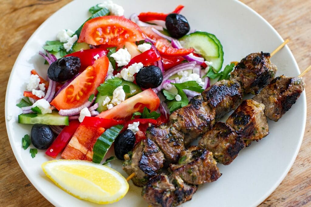 Lamb kabobs greek style