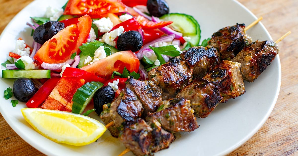 Greek Lamb Souvlaki With Salad