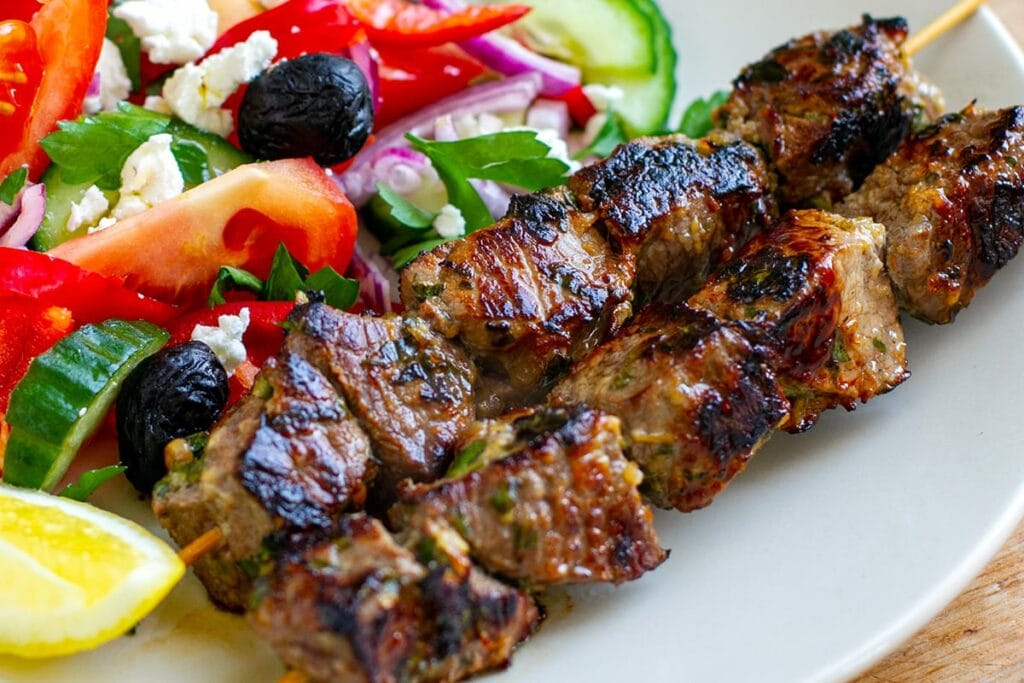 Lamb souvlaki skewer kabobs