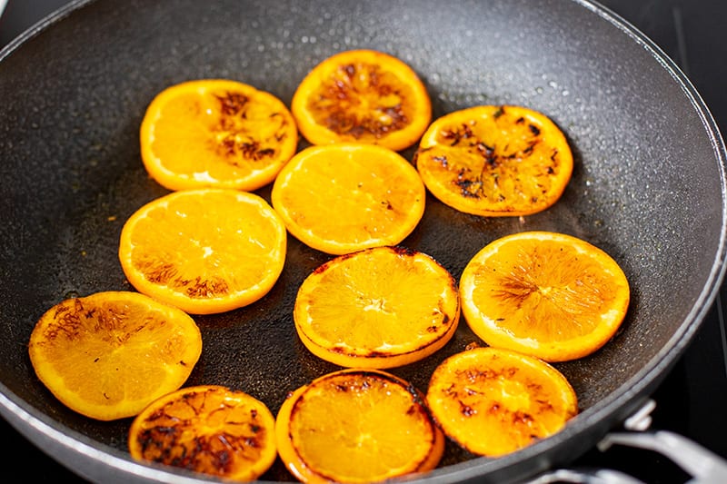Pan frying orange slices