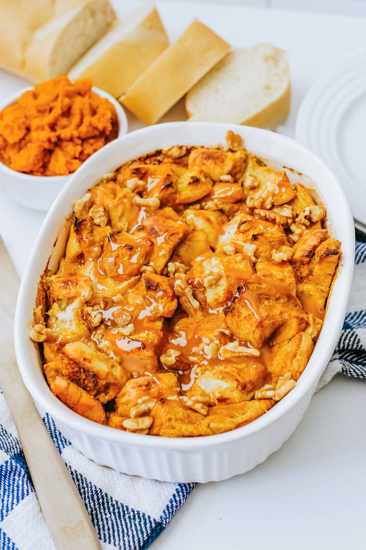 Pumpkin Bread Pudding With Caramel Sauce